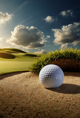 White golf ball on green course. Generative AI