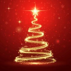 Sparkling Christmas tree with golden light trails, radiating holiday joy and festive spirit for elegant seasonal designs and promotional campaigns