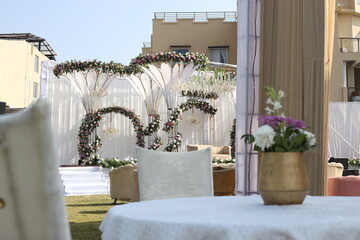 Elegant outdoor wedding decorations in daylight