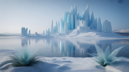 A magical pathway winding through an
ancient, overgrown garden. Cascading pink wisteria and ivy drape over stone archways, leading towards a soft, ethereal light in the distance. Lush greenery, vibran