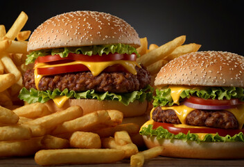 burger and fried potato - Generative AI