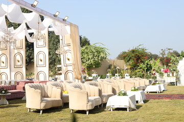 Elegant outdoor wedding decorations in daylight