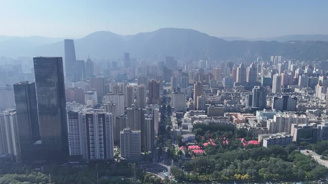 Lanzhou CBD Aerial Skyline - Gansu Province, China