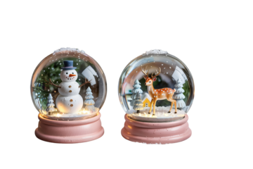 Artistic Frosted Glass Snow Globe Collection with Handcrafted Miniature Characters, Transparent Background
