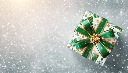 Festive holiday gift box winter wonderland photography snowy environment top-down viewpoint christmas spirit and celebration
