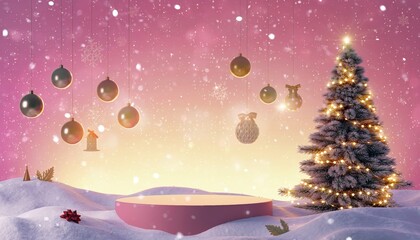 Festive holiday celebration winter wonderland digital artwork snowy landscape front view christmas spirit