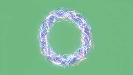 Glowing Energy Ring: An electric ring of intertwined energy strands shines against a calming green backdrop, radiating a sense of wonder and cosmic allure.