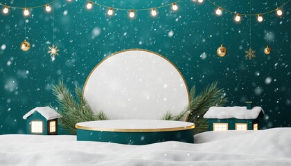 Winter wonderland celebration festive setup decorative display snowy landscape cozy ambiance seasonal joy