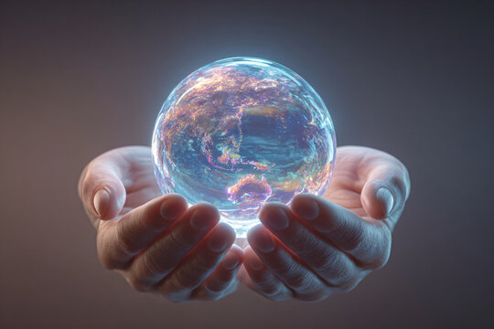 Hands Holding Holographic Globe &ndash; Futuristic Concept