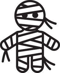 Outline vector mummy figure wrapped in bandages for Halloween celebration or spooky season