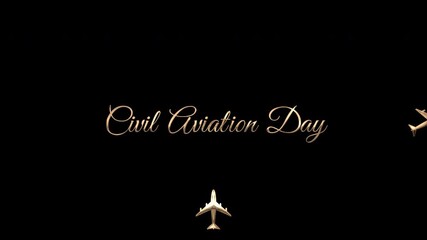 Civil aviation day text and golden airplane images on a black background for aviation industry themed designs or social media posts.