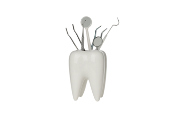Dental tools arranged in a tooth shape, isolated, PNG