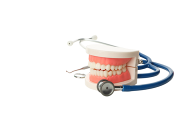 Dental tools arranged for effective care display, isolated, PNG