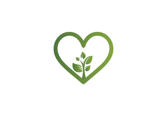 Green Agricultural Landscape Logo PNG , Eco Heart Logo, Leaf Heart Logo for Nature Brands Transparent Background