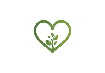 Green Agricultural Landscape Logo PNG , Eco Heart Logo, Leaf Heart Logo for Nature Brands Transparent Background