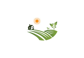 Agriculture and Farming Field Logo  PNG , Eco-Friendly Plant icon, Farm Field logo for Nature Brands Transparent Background