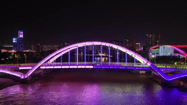 Lanzhou White Goose Bridge Night Scene with Purple Golden Lighting