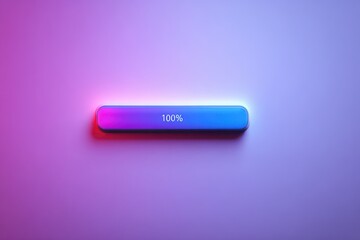 Colorful progress bar displaying 100% completion against a soft gradient background