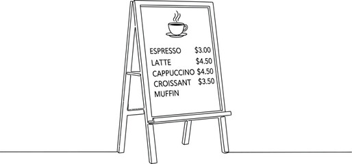 Hand drawn sandwich board with coffee menu isolated on transparent background for cafe or restaurant design element isolated on transparent background