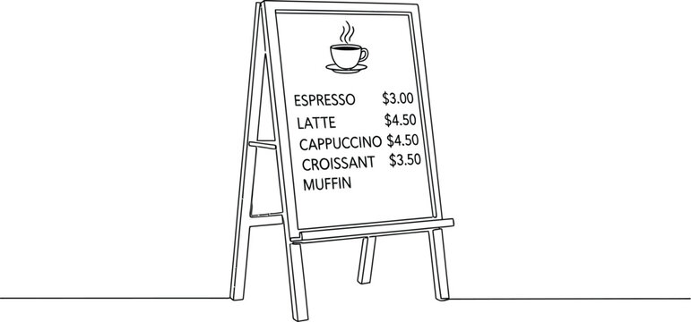 Hand drawn sandwich board with coffee menu isolated on transparent background for cafe or restaurant design element isolated on transparent background