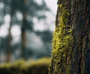 Exploring moss growth on trees in a serene forest setting nature photography close-up view
