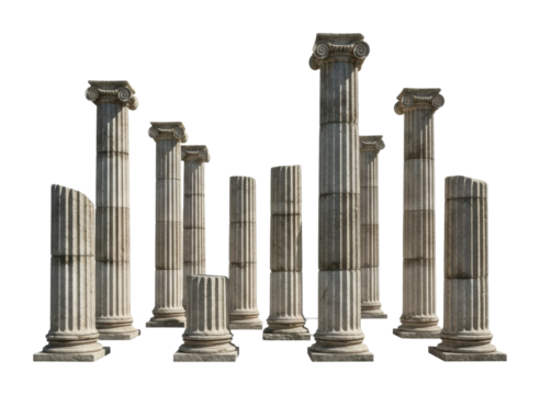 Wide angle view of historic site with tall ancient pillars