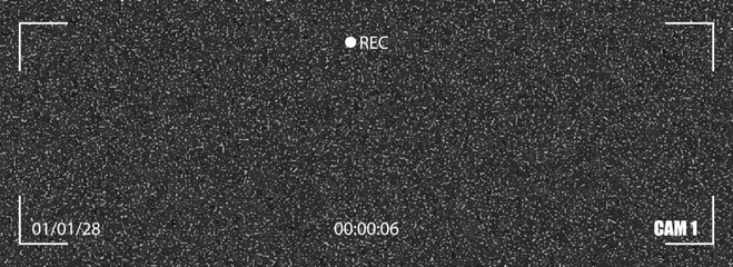 Illustration of a security camera (CCTV) viewfinder overlay filled with heavy black and white static noise or grain