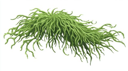 Obraz premium Abstract Green Fronds with Curving Tendrils and Delicate Branching on a Clean White Background