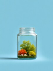 Miniature ocean ecosystem in glass jar home decor captivating marine life studio setting close-up view nature art