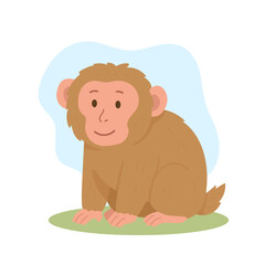 Cartoon japanese macaque vector illustration. Cute japanese macaque isolated on white background.
