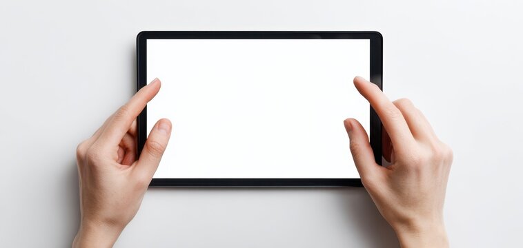 The Tablet Held by Two Hands Over a White Background for Mockup and Design