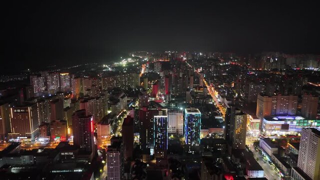 Xining City Lights at Night - Qinghai Province Aerial Photography
