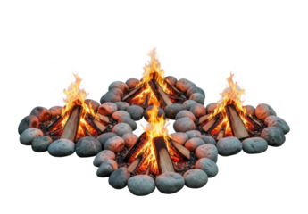 Campfire gathering forest clearing event nighttime scenic