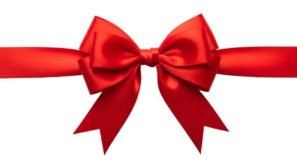 Fototapeta premium Red satin ribbon bow isolated on white background, a symbol of celebration and luxury