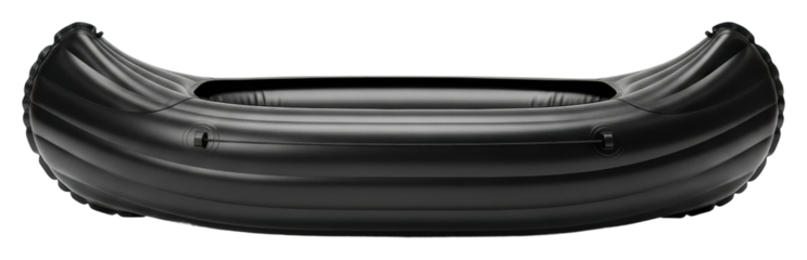 Adventure action in black inflatable raft environment river