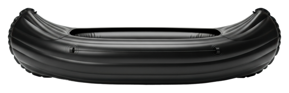 Adventure action in black inflatable raft environment river