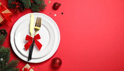Elegant Christmas Dinner Table Setting with Festive Decorations and Gifts.