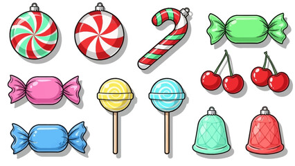 Festive Assortment Christmas Sweets & Ornaments Illustration