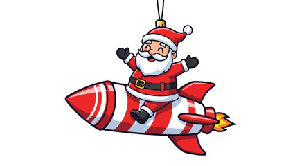 Festive Santa Claus Ornament Riding a Rocket for Holiday Decorations and Christmas Cheer