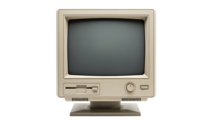 Retro computer monitor with floppy disk drive and screen on a white background