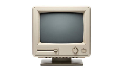 Vintage computer monitor with floppy disk drive and a blank screen, retro technology concept