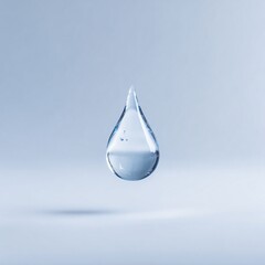 Single droplet of water isolated on pure white background macro photography minimalist design studio setting close-up perspective