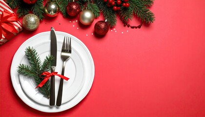 Elegant Christmas Dinner Table Setting with Festive Decorations.