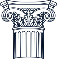 Fototapeta premium Classical ionic column capital with acanthus leaves and volute scrolls in linear antique architectural design