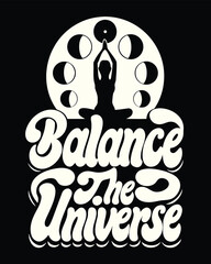 Silhouette meditating with hands up before moon phases symbolizes balance and universe