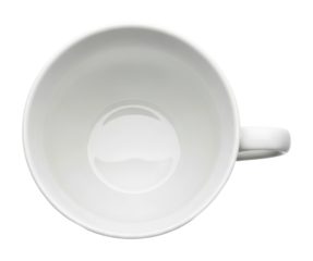 Empty white coffee mug minimalist design top view