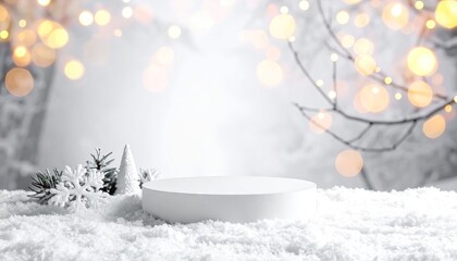 Winter Wonderland Podium Display Festive Bokeh Lights Snow.