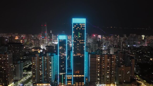 Lanzhou CBD Night Skyline - Aerial City Photography, Gansu China