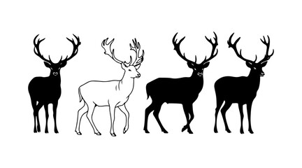 Elegant collection of deer silhouettes and outline art illustrations for diverse design projects and emblems.
