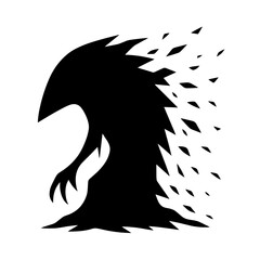 Thin-line black icon of a predator that exists solely in total absence of light and perception. Flat vector, ideal for abstract horror, unseen threat concepts and void-based creature designs.
